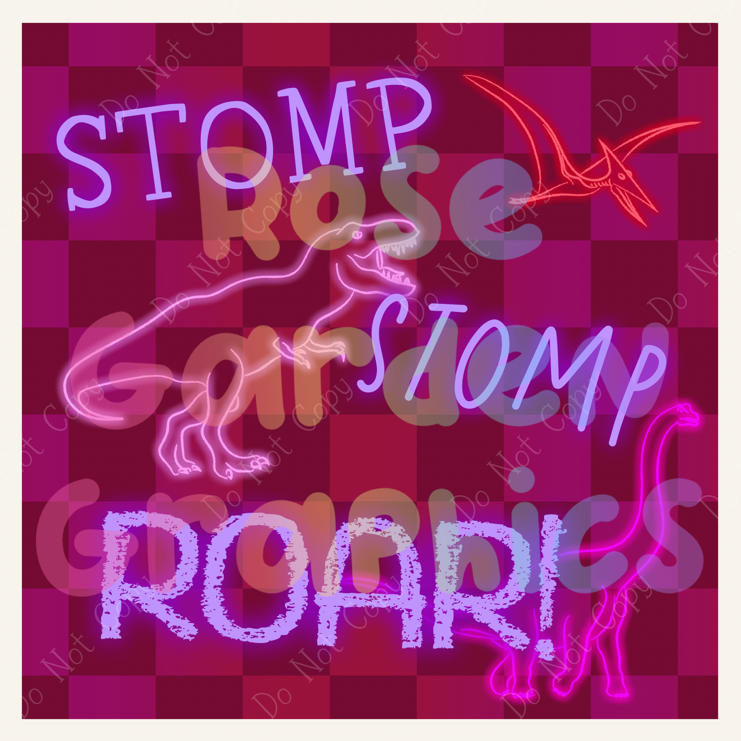 Pink Dino Glow Party "Stomp Stomp Roar!" PNG