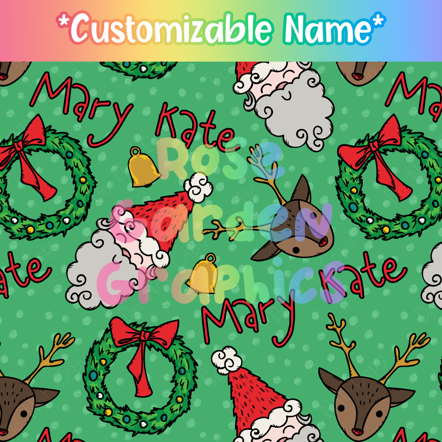 Whimsical Storybook Christmas Custom Name Seamless File ($5 per name file)