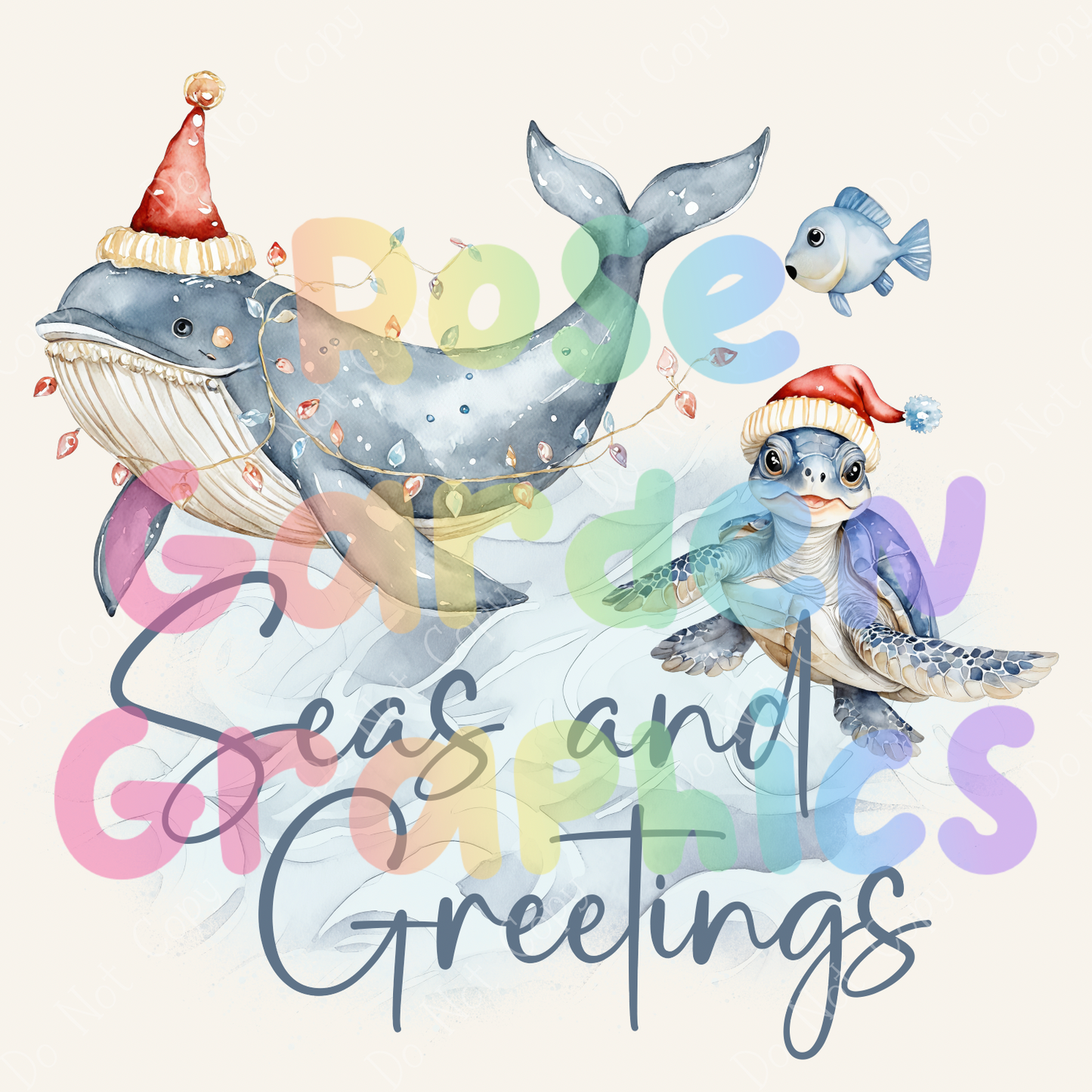 Christmas Sea Animals "Seas and Greetings" PNG