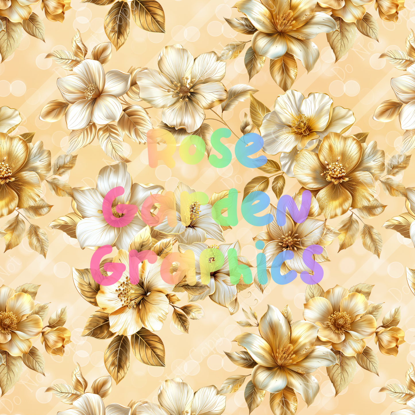 Golden Floral Dreams Seamless Image