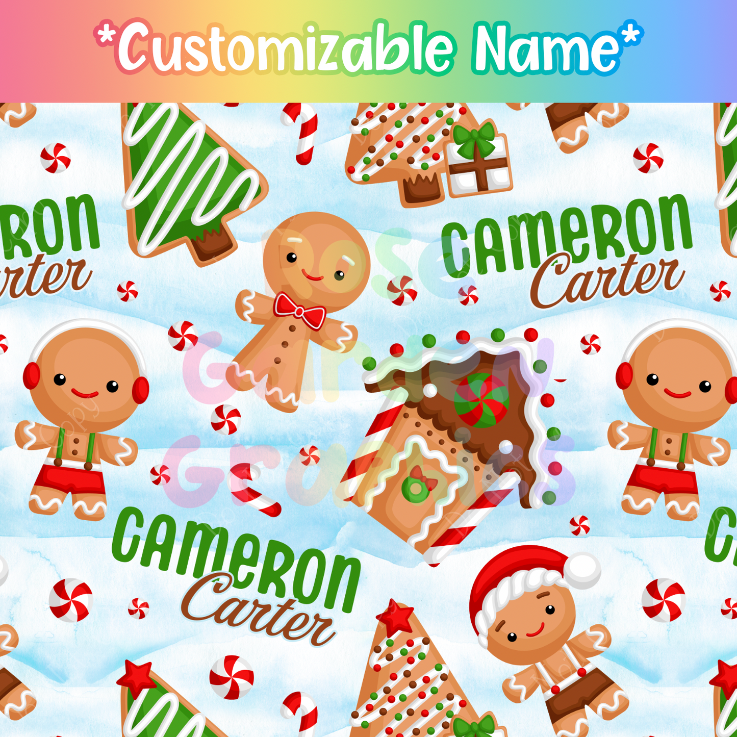 Gingerbread House and Crew Custom Name Seamless File ($5 per name file)