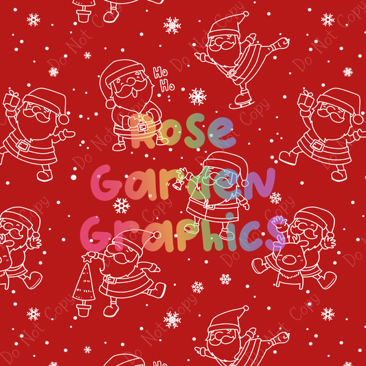 Red Outline Santas Seamless Image