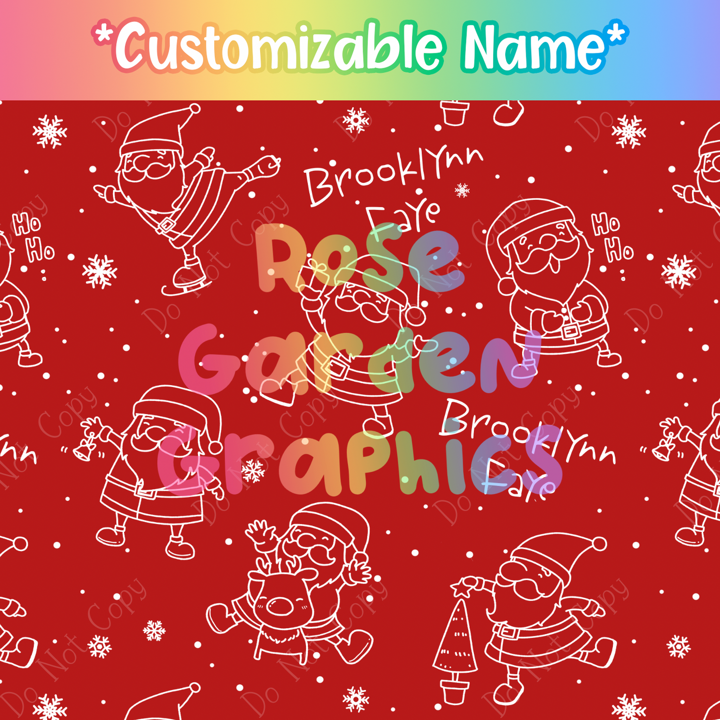 Red Outline Santas Custom Name Seamless File ($5 per name file)