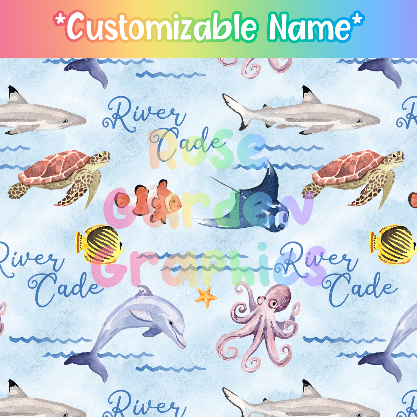 Ocean Watercolor Custom Name Seamless File ($5 per name file)