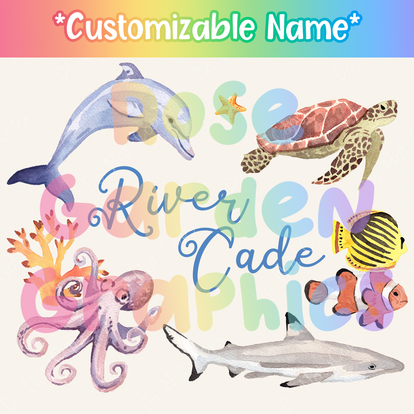 Ocean Watercolor Custom Name PNG ($5 per name file)