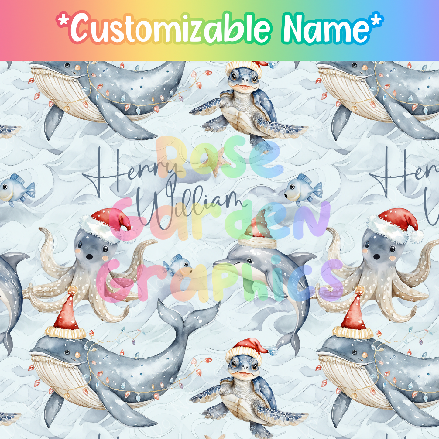 Christmas Sea Animals Custom Name Seamless File ($5 per name file)