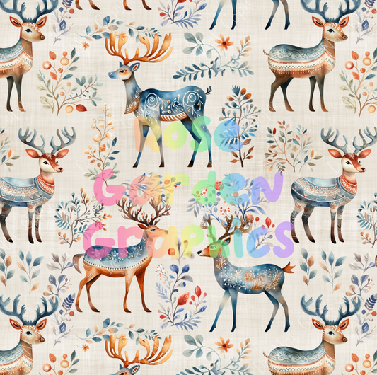 Folk Art Reindeer Seamless Image