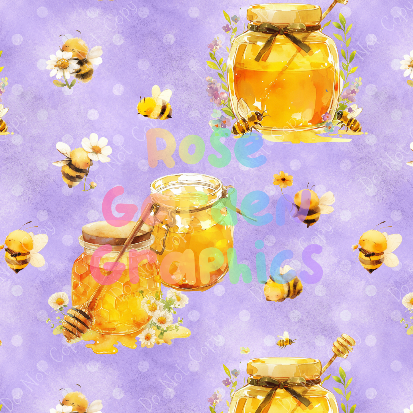 Watercolor Honeybees Seamless Image