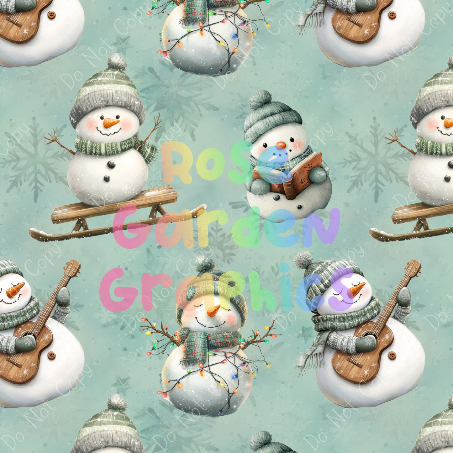 Sage Snowmen Seamless Image