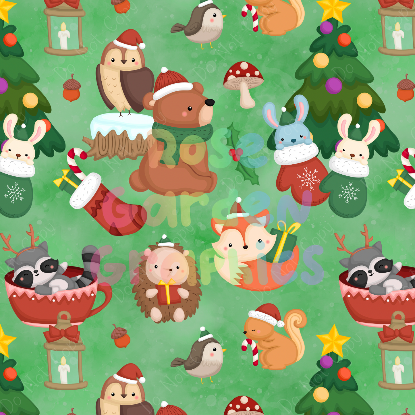 Christmas Woodland Animals Seamless Image