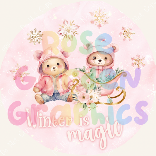 Winter Bears (Pink) "Winter is Magic" PNG