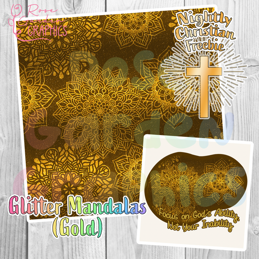 Glitter Mandalas (Gold) Seamless and PNG Set