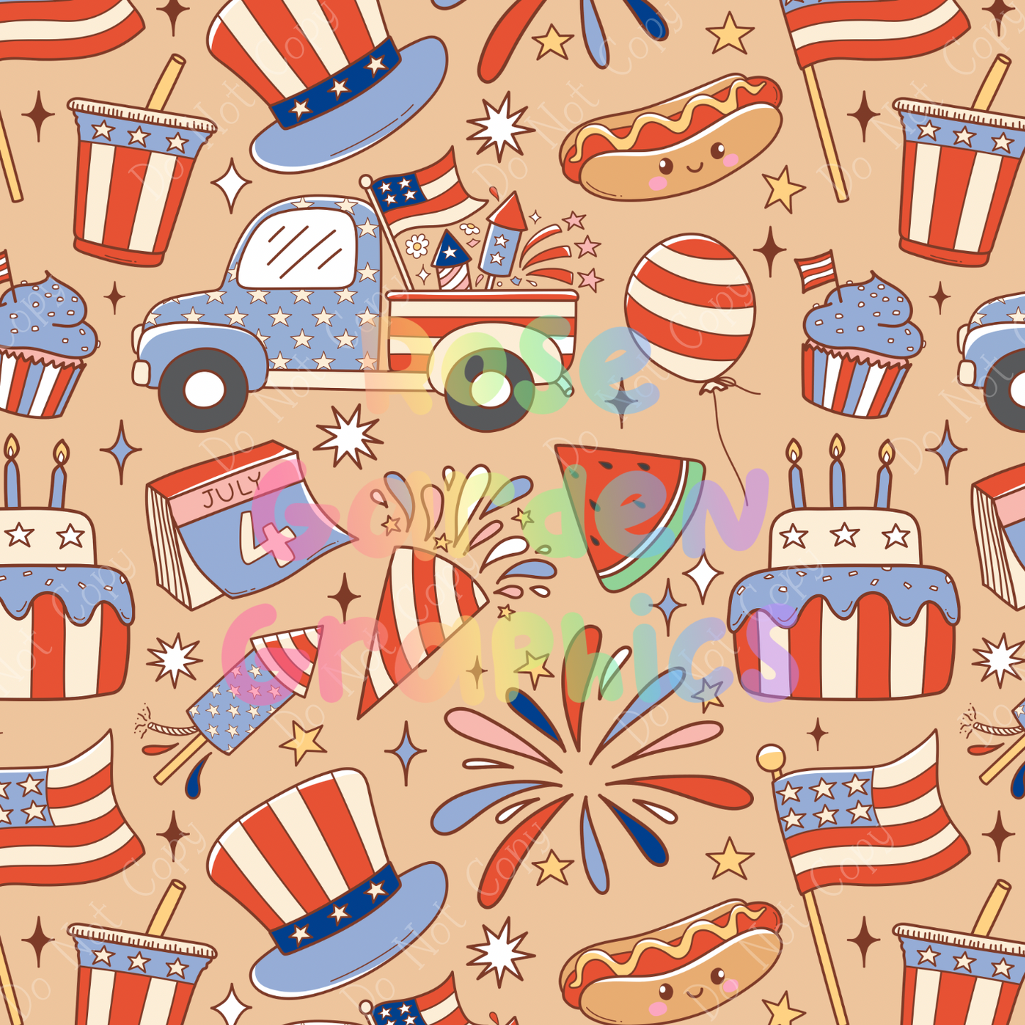Fourth of July Items Seamless Image