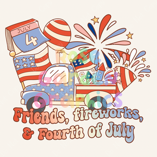 Fourth of July Items "Friends, Fireworks, and Fourth of July" PNG