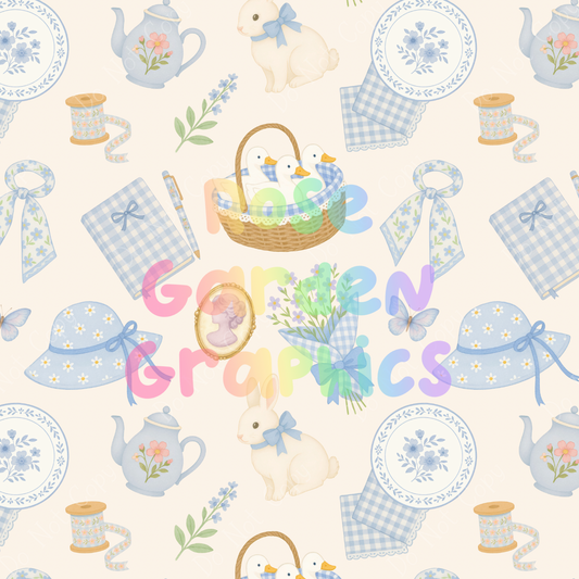 Spring Cottage Picnic Seamless Image