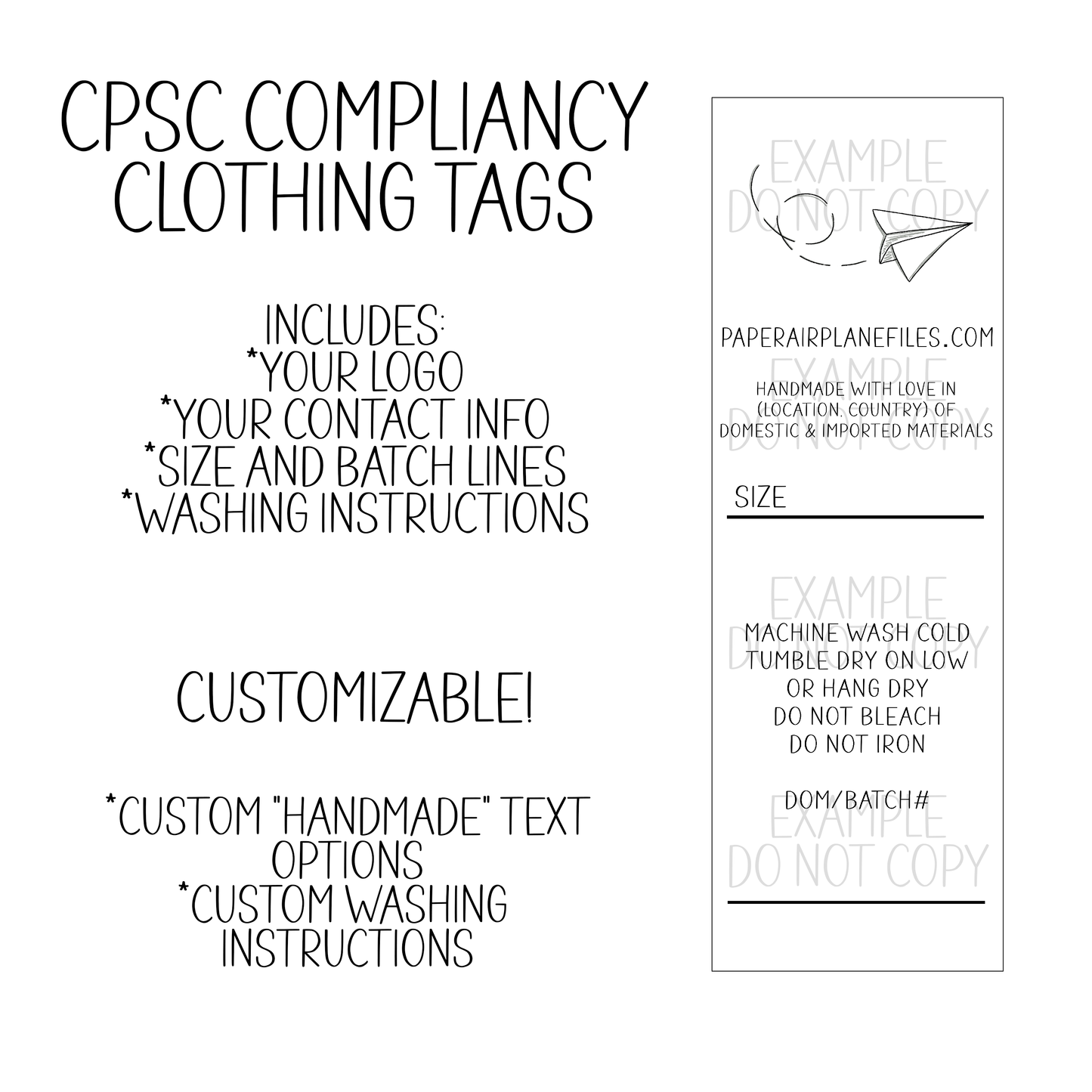 Archivo digital de etiquetas de ropa personalizadas *¡Compatible con CPSC!*