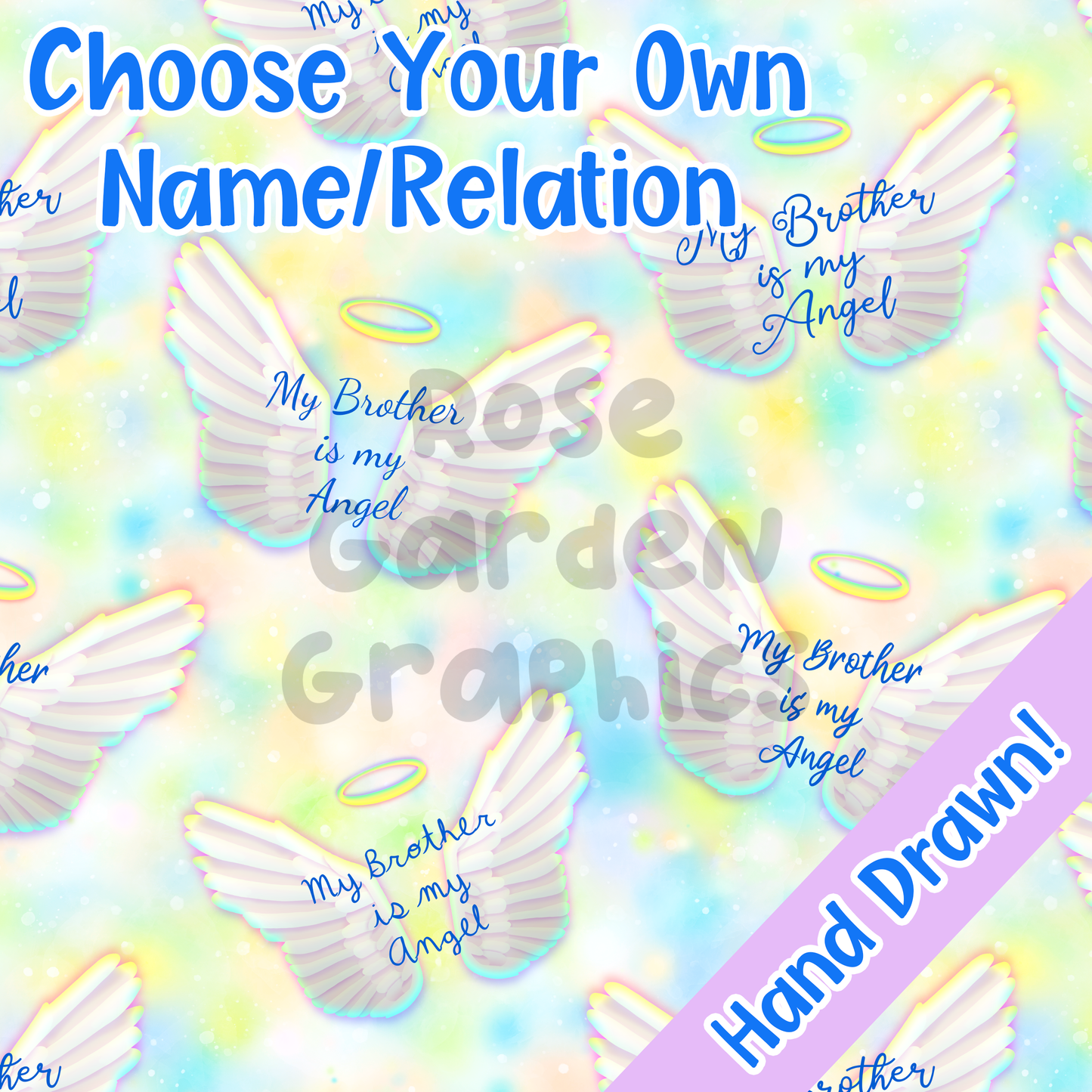 Angel Wings (Blue) Custom Seamless Image ($5 per name file)