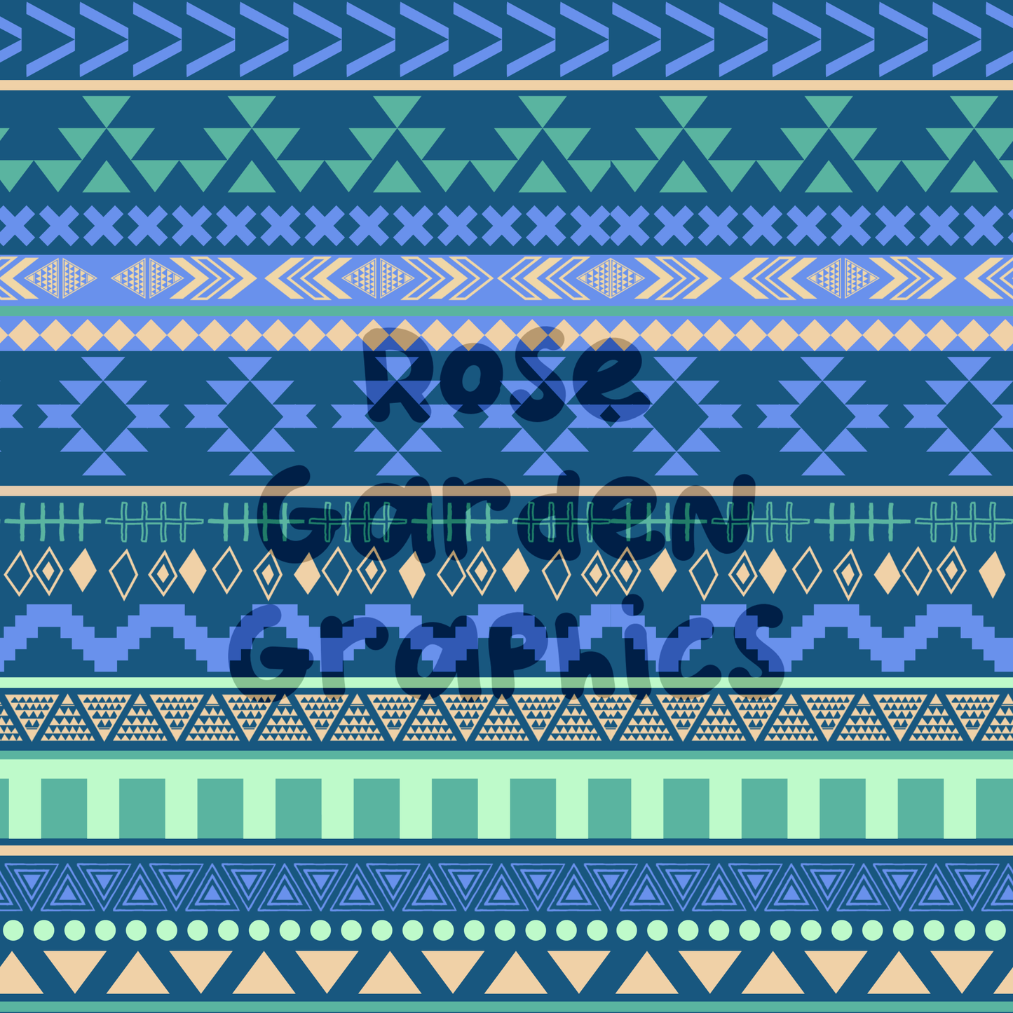 Aztec Stripes (Blue, Green, and Orange) Seamless Image