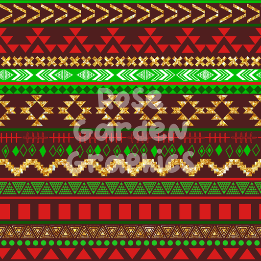 Imagen perfecta de rayas aztecas (Navidad roja, verde y dorada)