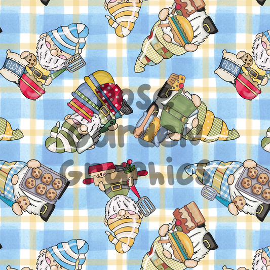 Baking Gnomes (Blue) Seamless Image