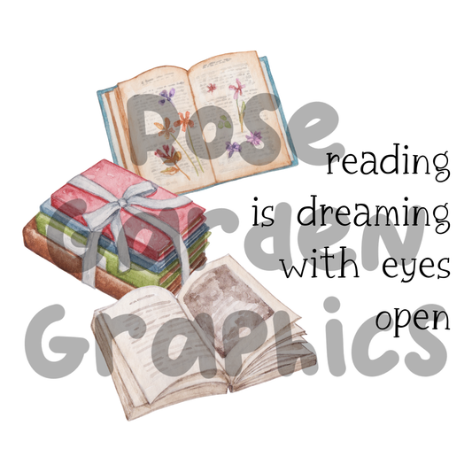 Books "Reading is Dreaming with Eyes Open" PNG