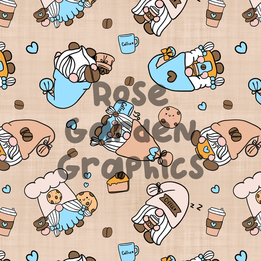 Coffee Gnomes (Blue) Seamless Image