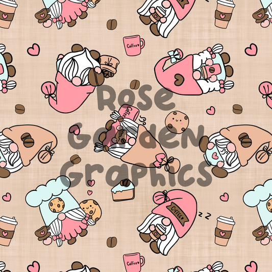 Coffee Gnomes (Pink) Seamless Image