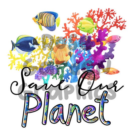 Colorful Coral "Save Our Planet" PNG