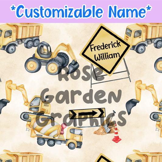 Construction Trucks Custom Name Seamless File ($5 per name file)