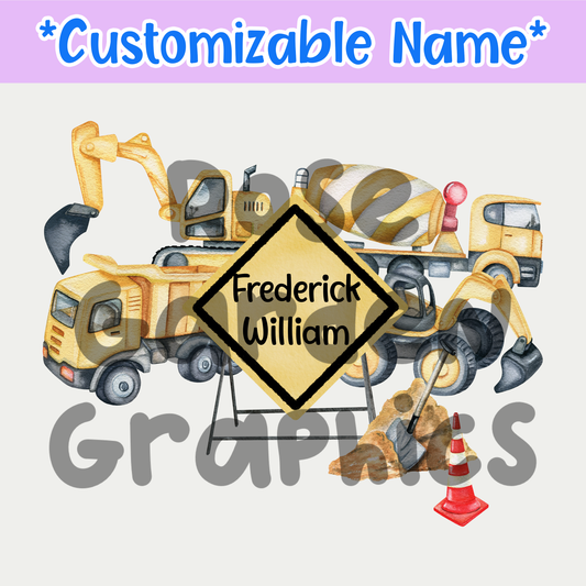 Construction Trucks Custom Name PNG ($5 per name file)