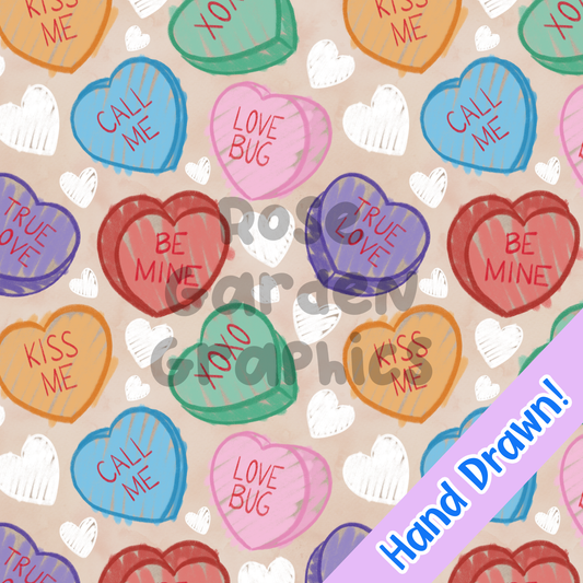 Crayon Conversation Hearts Seamless Image