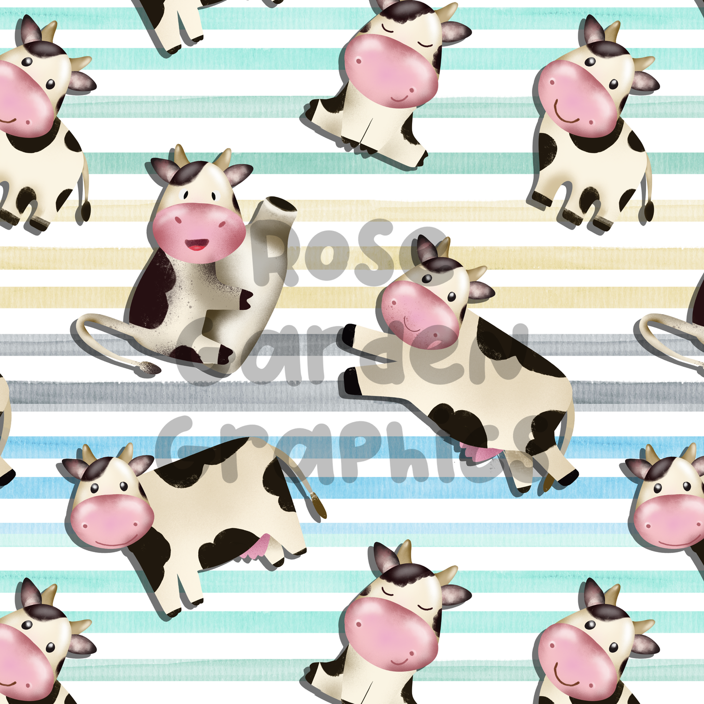 Cute Cows (Stripes) Seamless Image