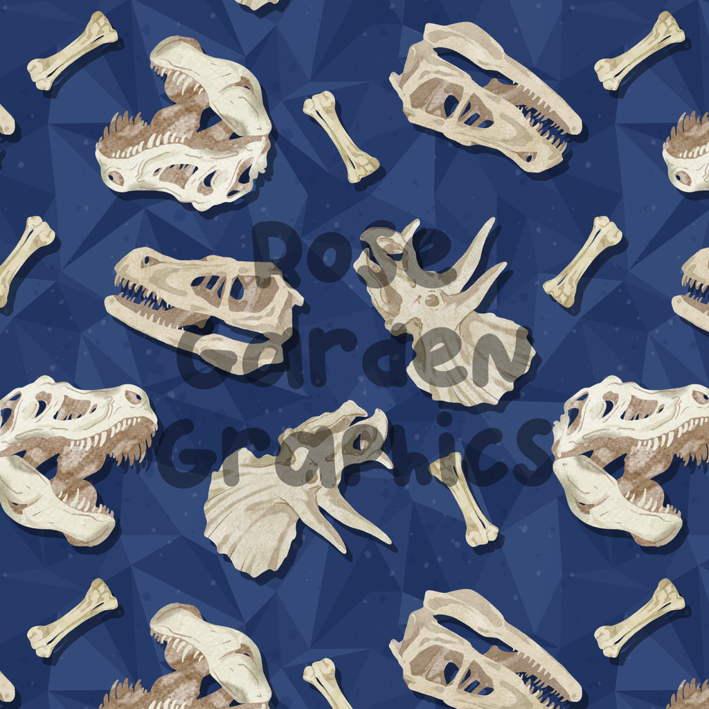 Dino Bones (Blue) Seamless Image – Rose Garden Graphics