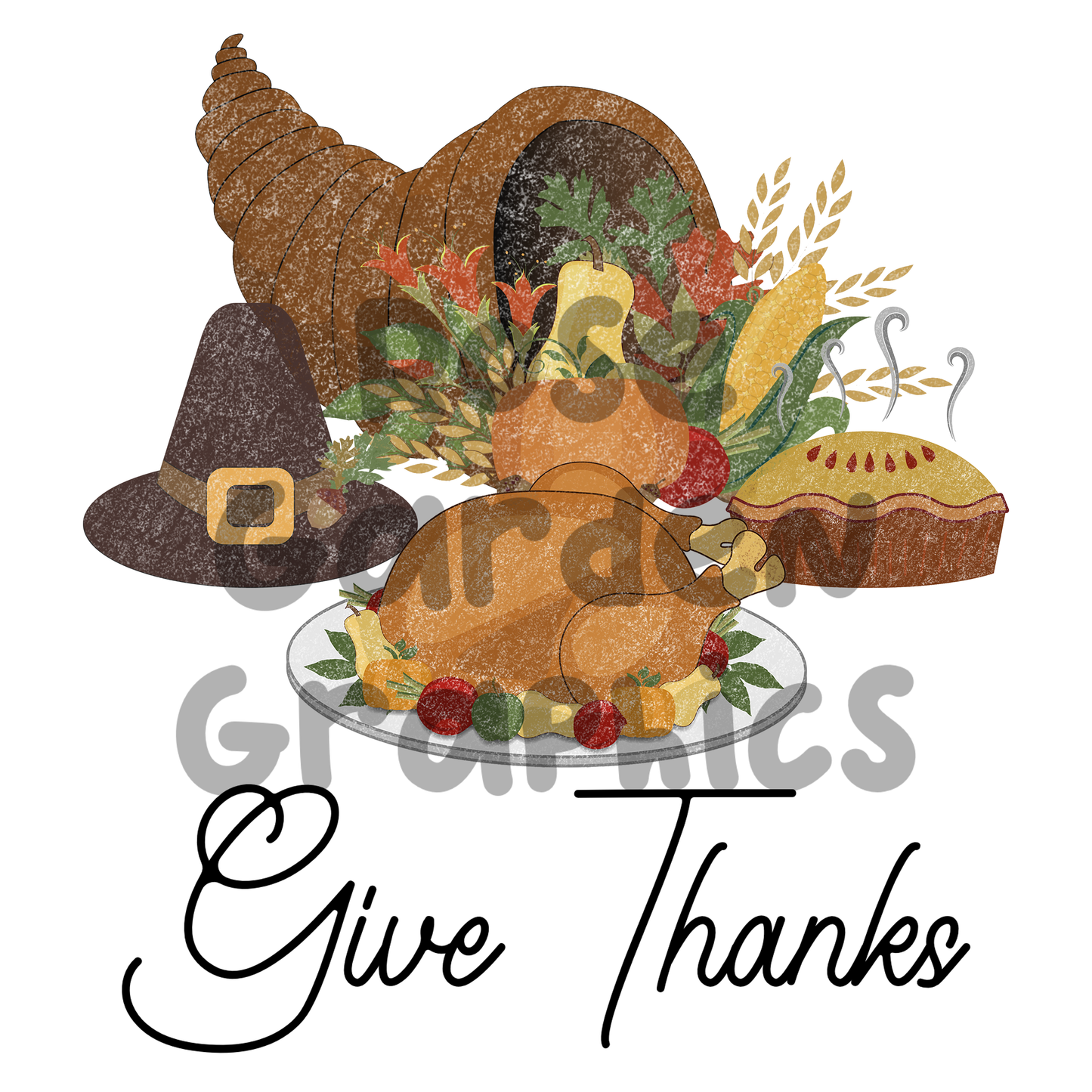 Distressed Thanksgiving "Give Thanks" PNG