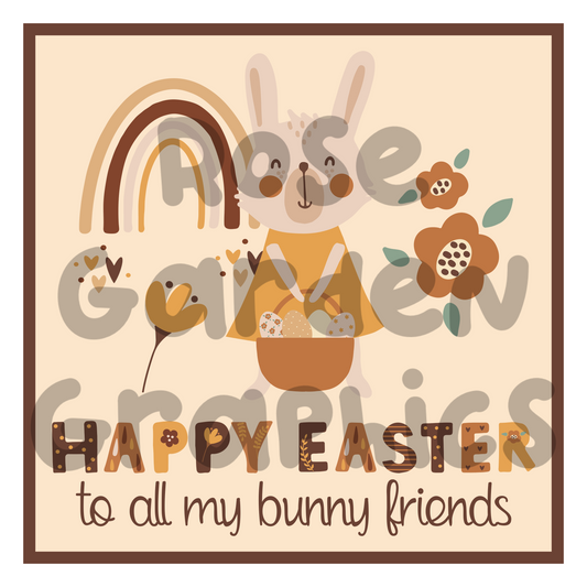 Easter Boho "Feliz Pascua a todos mis amigos conejitos" PNG