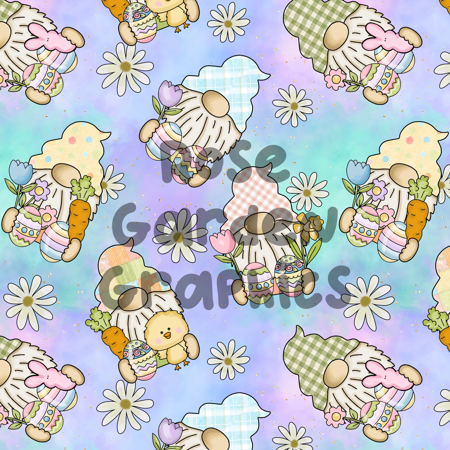 Easter Flower Gnomes Seamless Image