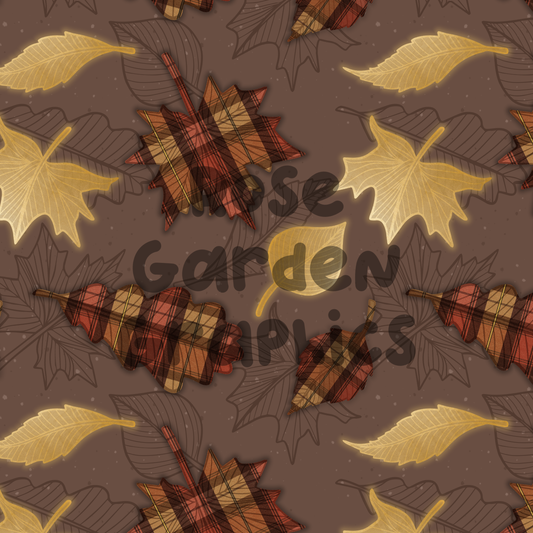 Fall Plaid Leaves Seamless Image