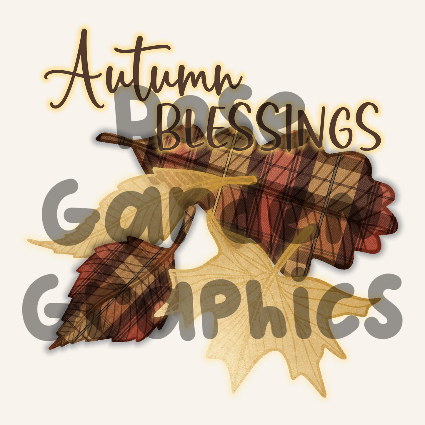 Fall Plaid Leaves "Autumn Blessings" PNG