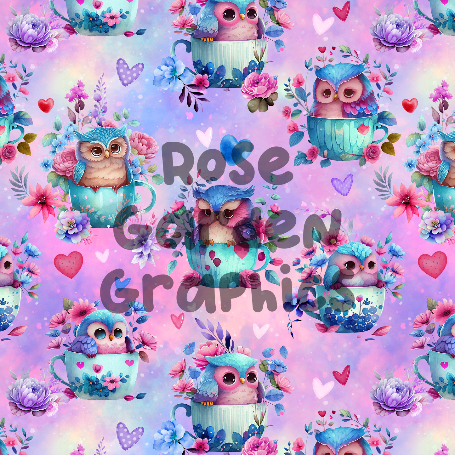 Floral Owls Seamless Image