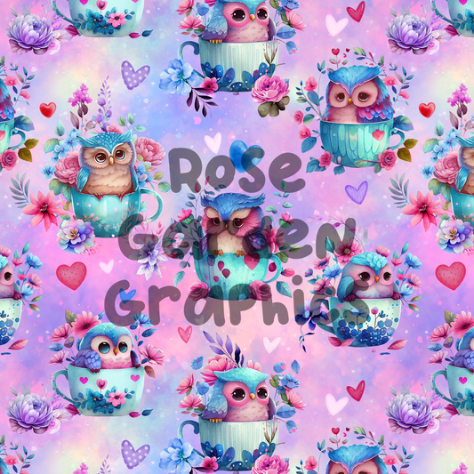 Floral Owls Seamless Image