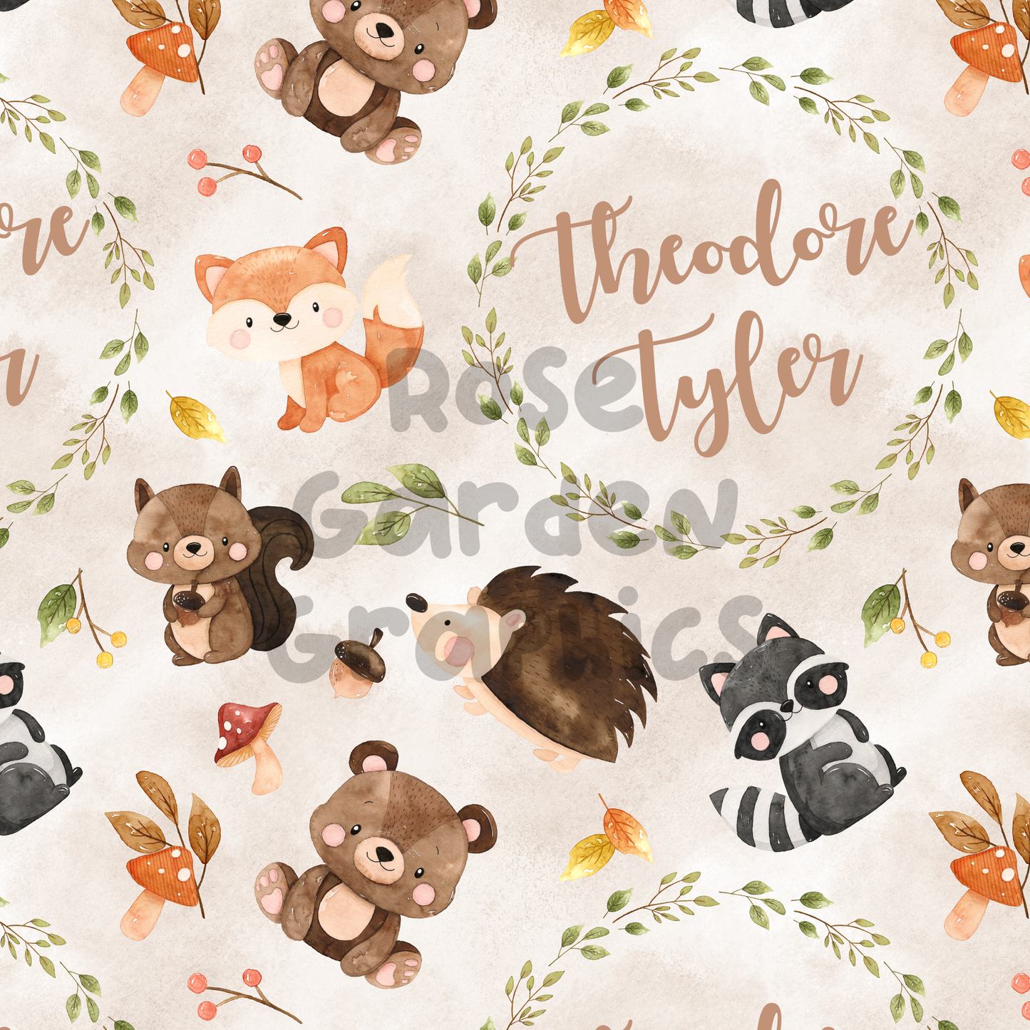 Forest Animals Custom Name Seamless File ($5 per name file)