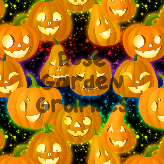 Glow Jack-o-Lanterns (Rainbow) Seamless Image