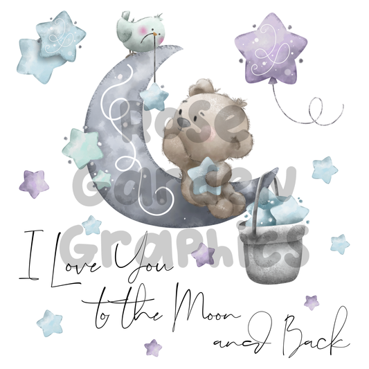 Bedtime Bear "I Love You to the Moon and Back" PNG