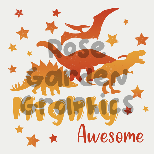 Gradient Dinos (Red and Orange) "Mighty Awesome" PNG