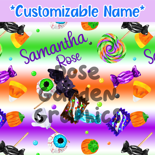 Imagen transparente con nombre personalizado de dulces de Halloween ($5 por archivo de nombre)