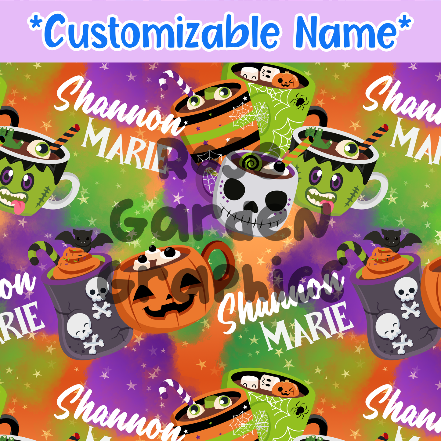 Tazas de Halloween Nombre personalizado Archivo sin costuras ($5 por archivo de nombre) 