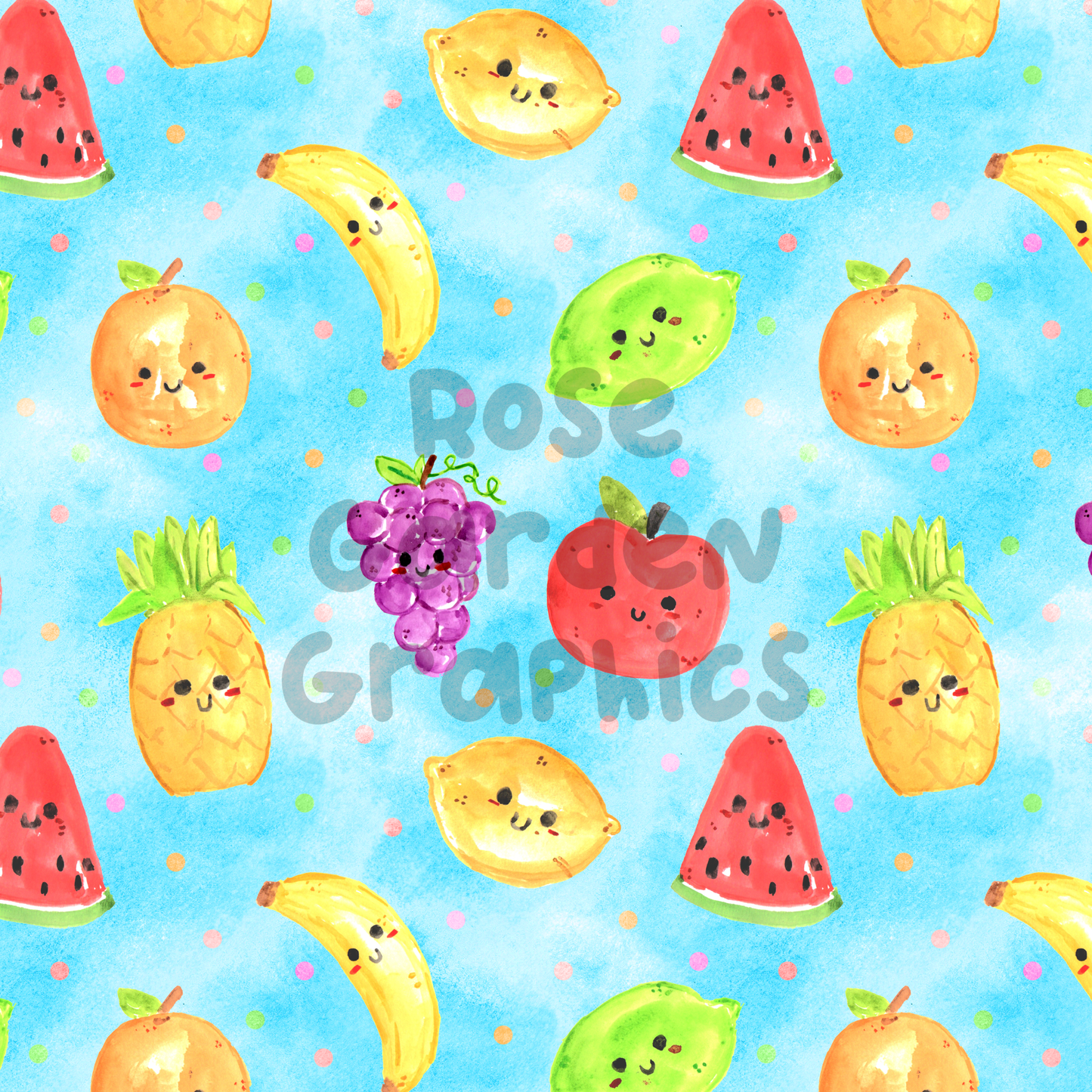 Watercolor Happy Fruit Seamless Image