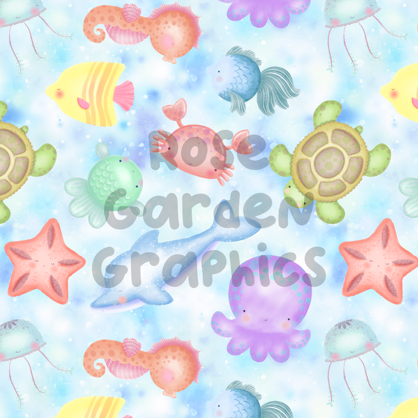 Happy Sea Creatures Seamless Image