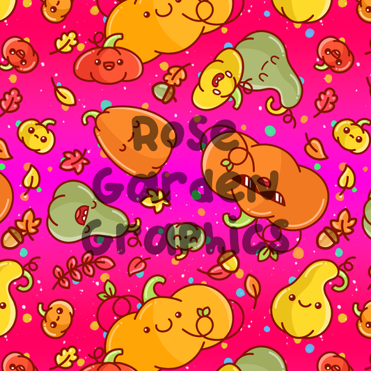 Kawaii Pumpkins Bright Seamless Image