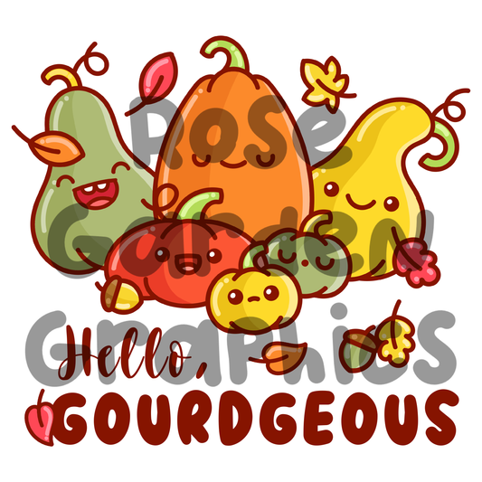 Kawaii Pumpkins Bright "Hello, Gourdgeous" PNG